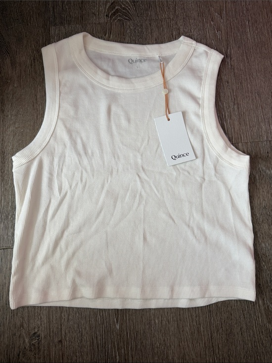 Quince Tops - NWT Quince Organic Cotton Micro-ribbed Cropped Cut-away Tank Top White Size L